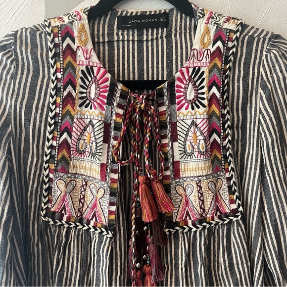 Zara Embroidered Boho Tie Front Open Cardigan size M - Picture 8 of 12